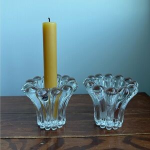 2 Vintage Candle Holders West Germany Clear Bubble Glass San Marco